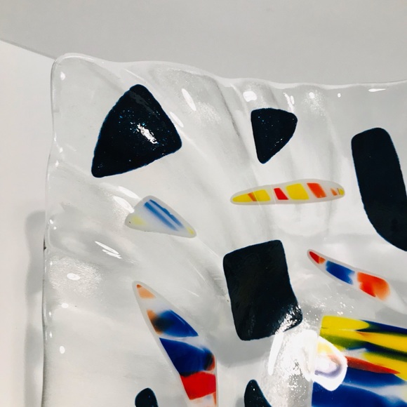 Vintage Fused Glass Multicolour Art Glass One of the Kind Decorative Dish Modern - Picture 5 of 9
